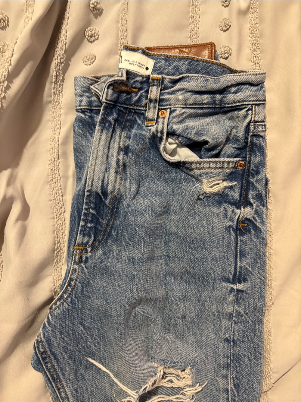 Zara Light Blue High-Rise Distressed Jeans